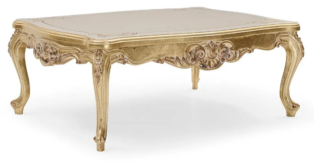 Casa Padrino Luxus Barock Couchtisch Gold / Creme / Weiß - Handgefertigter Massivholz Wohnzimmertisch im Barockstil - Luxus Wohnzimmer Möbel im Barockstil - Barock Möbel - Edel & Prunkvoll Jetzt Bestellen