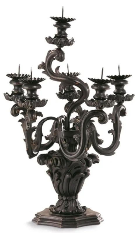 Casa Padrino Luxus Barock Kerzenhalter Antik Schwarz Ø 35 x H. 51 cm - Prunkvoller Barockstil Kerzenständer - Luxus Deko Accessoires im Barockstil - Luxus Qualität - Made in Italy Neuheit