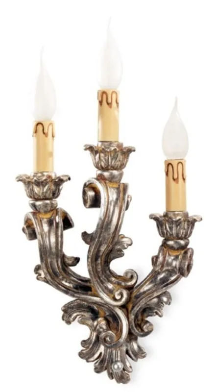Jetzt Kaufen Casa Padrino Luxus Barock Wandleuchte Antik Silber 23 x 14 x H. 41 cm - Prunkvolle Barockstil Wandlampe - Barock Leuchten - Luxus Qualität - Made in Italy
