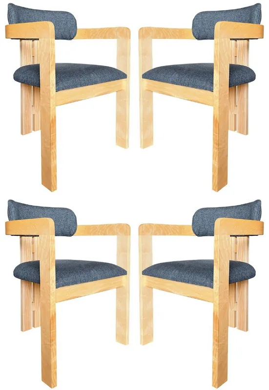 Casa Padrino Luxus Esszimmerstuhl 4er Set mit Armlehnen Blau / Naturfarben 56 x 54 x H. 82 cm - Esszimmer Möbel - Restaurant Möbel - Massivholz Möbel - Luxus Möbel Preisreduziert