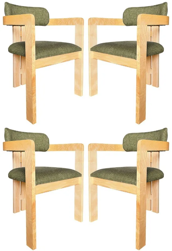 Casa Padrino Luxus Esszimmerstuhl 4er Set mit Armlehnen Grün / Naturfarben 56 x 54 x H. 82 cm - Esszimmer Möbel - Restaurant Möbel - Massivholz Möbel - Luxus Möbel Ausverkauf