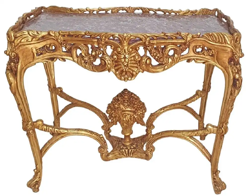 Schnäppchen Casa Padrino Barock Beistelltisch Gold / Grau - Rechteckiger Antik Stil Tisch mit Marmorplatte - Wohnzimmer Möbel im Barockstil - Antik Stil Möbel - Barock Möbel