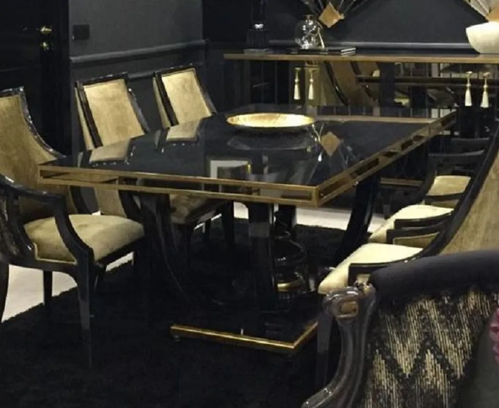 Garantierte Lieferung Casa Padrino Luxus Barock Esstisch Schwarz / Gold - Prunkvoller Barockstil Küchentisch - Luxus Esszimmer Möbel im Barockstil - Prunkvolle Barock Esszimmer Möbel