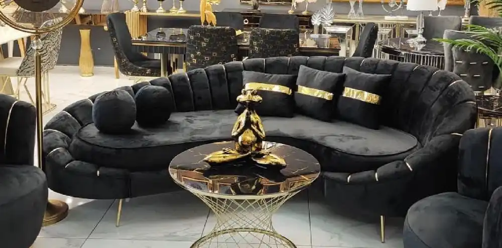 Casa Padrino Luxus Sofa Schwarz / Gold 250 x 70 x H. 80 cm - Wohnzimmer Sofa - Hotel Sofa - Wohnzimmer Möbel - Hotel Möbel - Luxus Möbel - Wohnzimmer Einrichtung - Luxus Einrichtung Günstig