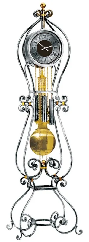 Expressversand Casa Padrino Luxus Barock Standuhr Silber / Gold - Prunkvolle Schmiedeeisen Pendeluhr im Barockstil - Barock Interior - Barock Standuhren - Luxus Qualität - Made in Italy