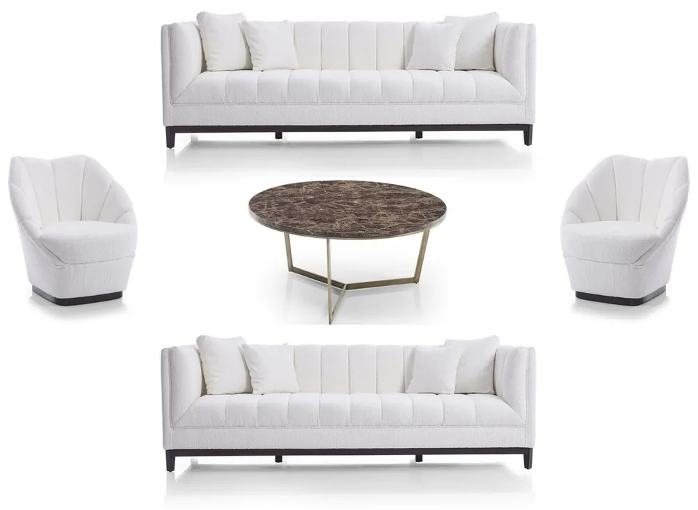Heißes Angebot Casa Padrino Luxus Wohnzimmer Set Weiß / Schwarz / Messing - 2 Luxus Sofas & 2 Luxus Sessel & 1 Luxus Couchtisch - Wohnzimmer Möbel - Luxus Möbel - Luxus Einrichtung - Wohnzimmer Einrichtung