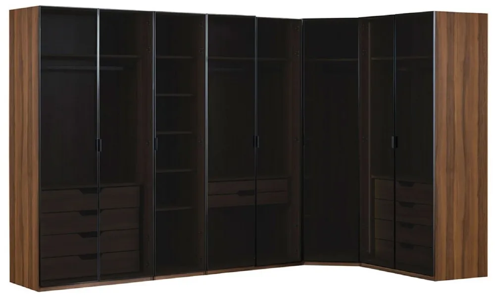 Beliebt Casa Padrino Luxus Eck Kleiderschrank Braun / Schwarz 345 x 195 x H. 220 cm - Massivholz Schlafzimmerschrank mit 8 Glastüren und LED Beleuchtung - Schlafzimmer Möbel - Hotel Möbel - Luxus Möbel