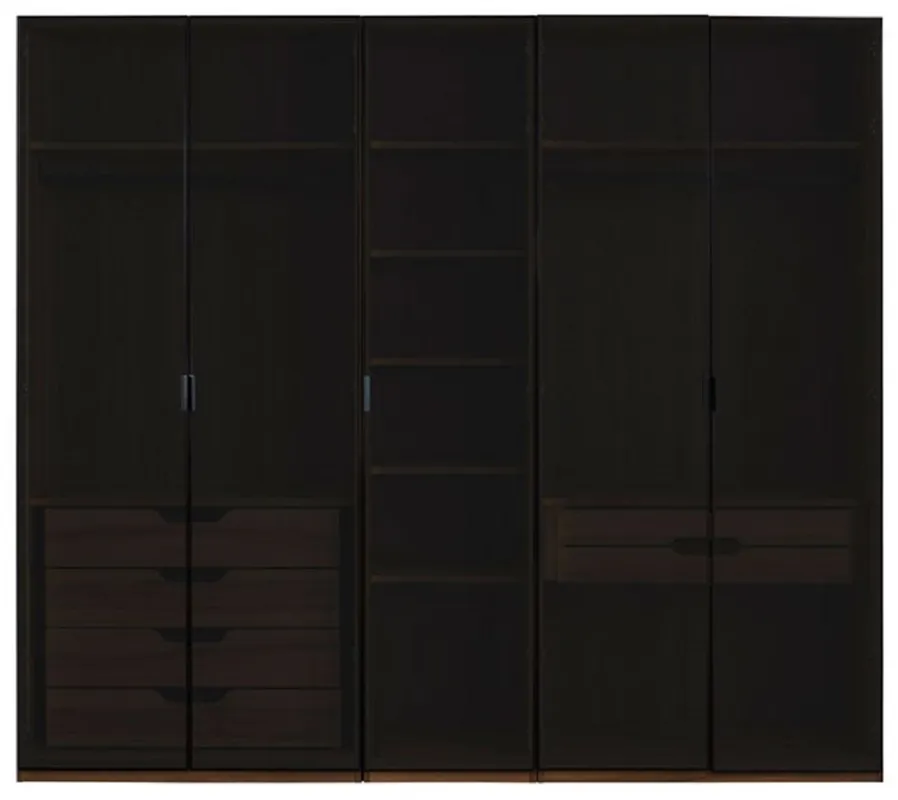 Casa Padrino Luxus Kleiderschrank Braun / Schwarz 250 x H. 220 cm - Massivholz Schlafzimmerschrank mit 5 Glastüren und LED Beleuchtung - Schlafzimmer Möbel - Hotel Möbel - Luxus Möbel Sichere Zahlung