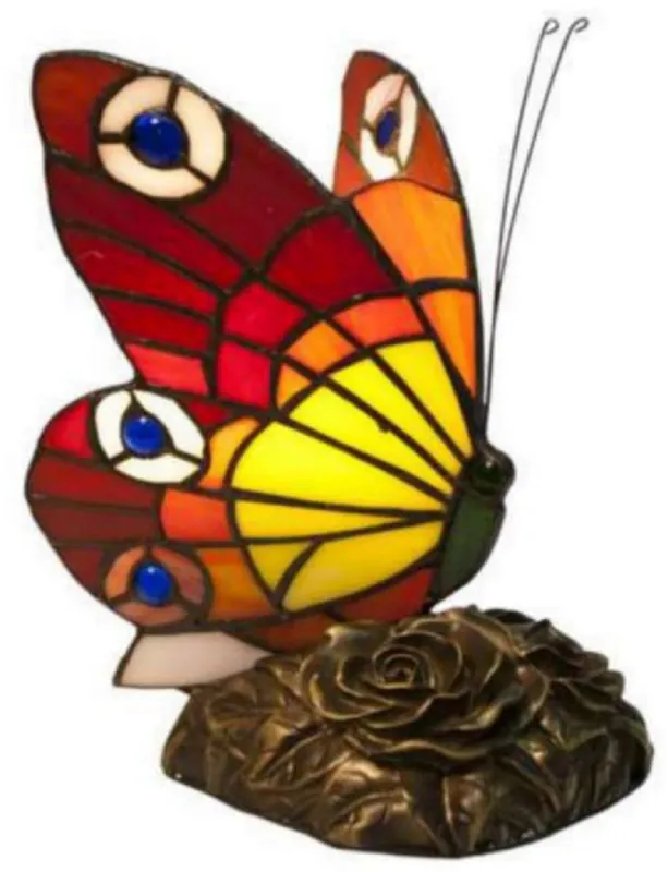 Casa Padrino Luxus Tiffany Tischleuchte Schmetterling Rot / Mehrfarbig 17 x 17 x H. 23 cm - Tiffany Schreibtischleuchte - Luxus Interior - Luxus Art Deco Leuchten - Tiffany Leuchten Preiswert