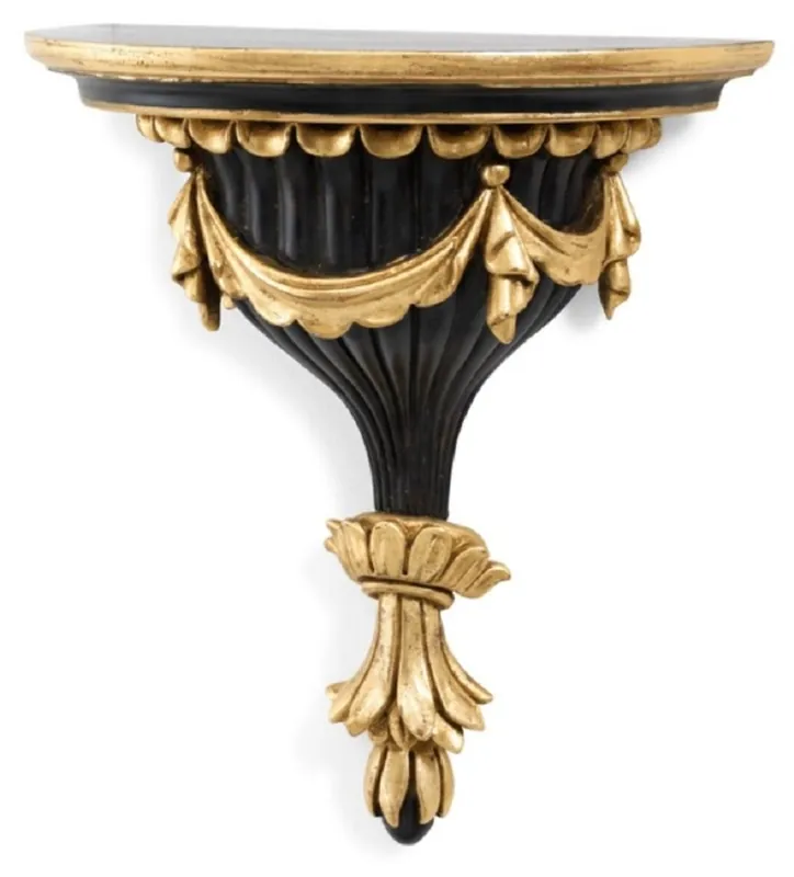 Casa Padrino Luxus Barock Wandkonsole Schwarz / Antik Gold - Prunkvolle Massivholz Wanddeko Konsole im Barockstil - Barock Wanddeko - Barock Möbel - Luxus Qualität - Made in Italy Finale Aktion