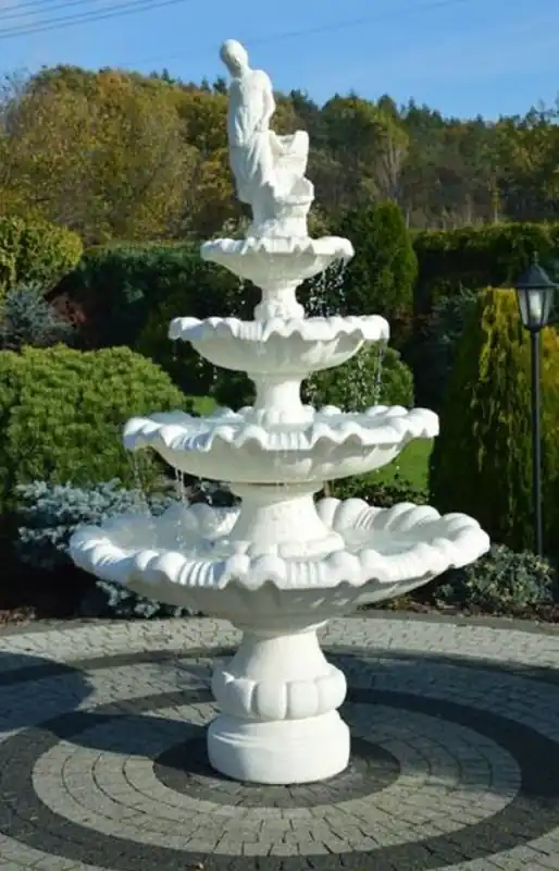 Markenware Casa Padrino Barock Springbrunnen Dame Weiß Ø 135 x H. 187 cm - Prunkvoller Gartenbrunnen im Barockstil - Runder Gartendeko Stein Brunnen - Barock Garten Deko Accessoires