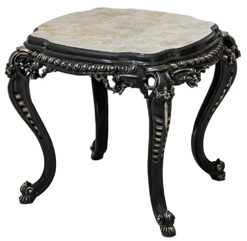 Letzte Chance Casa Padrino Luxus Barock Beistelltisch Weiß / Beige / Schwarz / Gold - Handgefertigter Massivholz Tisch im Barockstil - Luxus Wohnzimmer Möbel im Barockstil - Barock Möbel - Edel & Prunkvoll