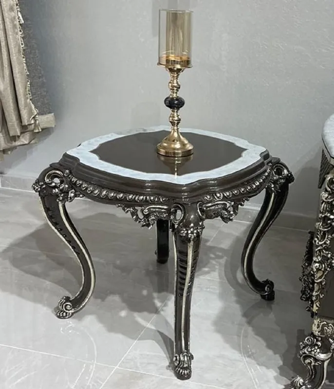 Billig Casa Padrino Luxus Barock Beistelltisch Schwarz / Weiß / Silber - Handgefertigter Massivholz Tisch im Barockstil - Luxus Wohnzimmer Möbel im Barockstil - Barock Möbel - Edel & Prunkvoll