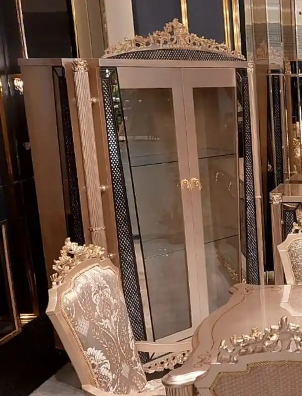 Casa Padrino Luxus Barock Vitrine Grau / Schwarz / Gold - Handgefertigter Massivholz Vitrinenschrank mit 2 Glastüren - Luxus Möbel im Barockstil - Barock Möbel - Edel & Prunkvoll Expressversand