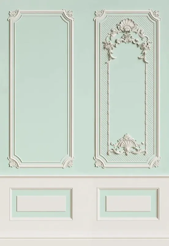 Casa Padrino Luxus Barock Vliestapete Mintgrün / Grau - Barockstil Wohnzimmer Tapete mit elegantem Stuck Muster - Wanddeko im Barockstil - Barock Tapeten - Tapeten im Barockstil Begrenztes Angebot