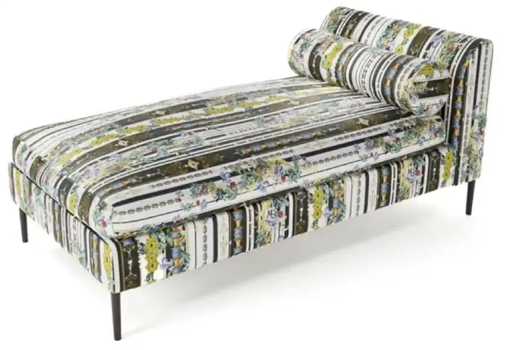 Neue Ware Casa Padrino Luxus Chaiselongue mit Streifen Mehrfarbig / Schwarz 84 x 164 x H. 80 cm - Wohnzimmer Liegesessel - Recamiere - Wohnzimmer Möbel - Luxus Möbel