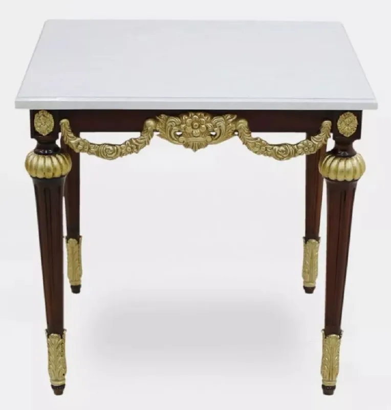 Geprüft Casa Padrino Luxus Barock Beistelltisch mit Marmorplatte Weiß / Dunkelbraun / Gold - Rechteckger Massivholz Tisch im Barockstil - Barock Möbel - Edel & Prunkvoll
