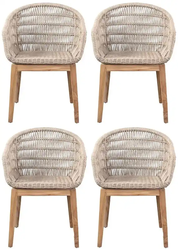 Kracherpreis Casa Padrino Luxus Esszimmer Stuhl 4er Set Grau / Naturfarben 60 x 60 x H. 80 cm - Luxus Garten Stühle mit edlem Rattangeflecht - Esszimmer Möbel - Garten Möbel - Rattan Möbel - Luxus Möbel