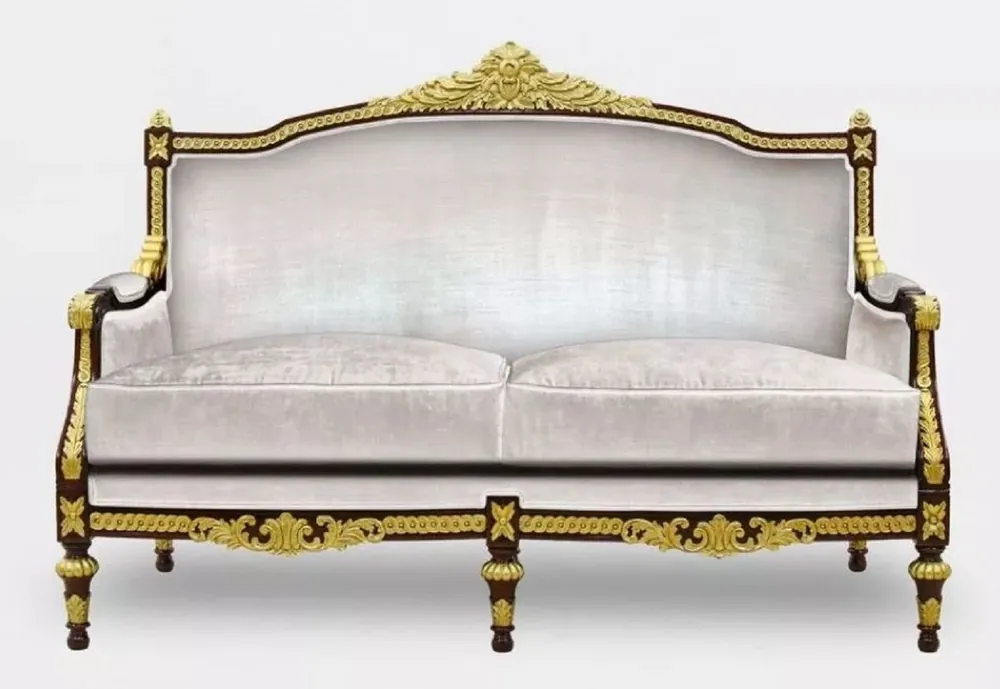 Begrenztes Angebot Casa Padrino Luxus Barock Wohnzimmer 2er Sofa Grau / Dunkelbraun / Gold - Handgefertigtes Barockstil Sofa - Luxus Wohnzimmer Möbel im Barockstil - Barock Möbel - Edel & Prunkvoll