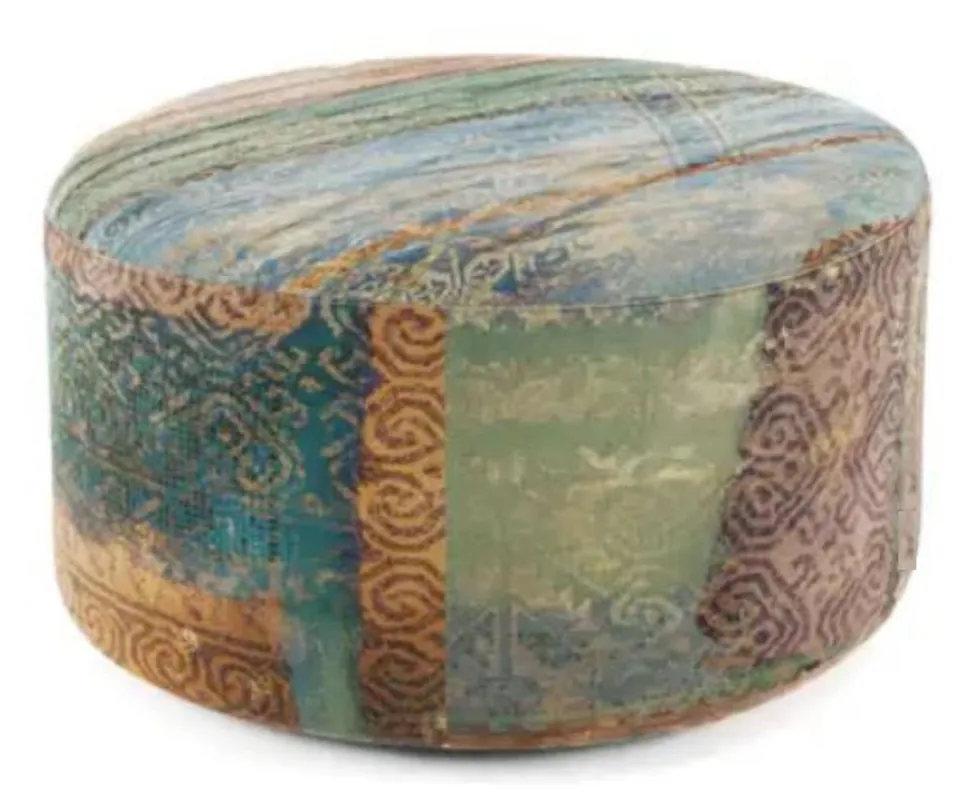 Casa Padrino Luxus Fußhocker Mehrfarbig Ø 75 x H. 30 cm - Runder Samt Hocker - Wohnzimmer Möbel - Hotel Möbel - Luxus Möbel - Luxus Einrichtung Günstig