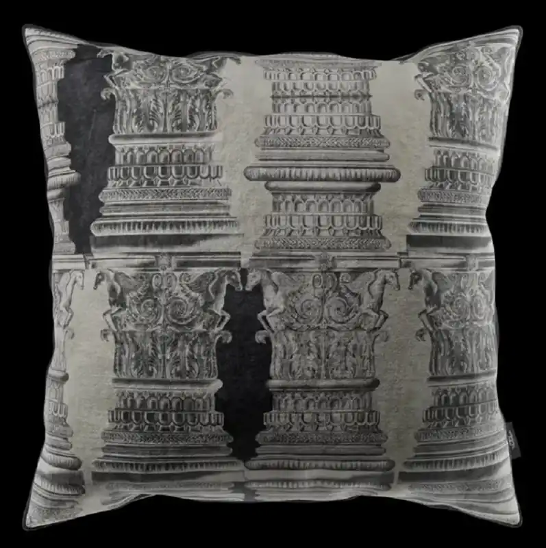Nur Für Kurze Zeit Casa Padrino Luxus Barock Deko Kissen Säulen Grau / Schwarz 43 x 43 cm - Bedrucktes Samt Kissen - Barock Deko Accessoires