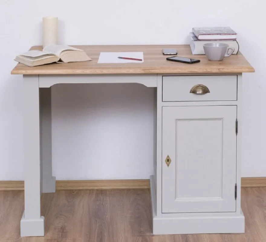 Casa Padrino Landhausstil Schreibtisch Grau / Naturfarben 110 x 70 x H. 78 cm - Massivholz Sekretär im Landhausstil - Büro Möbel - Massivholz Möbel - Landhausstil Möbel Garantierte Lieferung