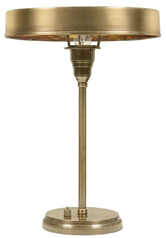 Casa Padrino Luxus Art Deco Tischleuchte Antik Messing Ø 38 x H. 53 cm - Runde Messing Schreibtischleuchte - Luxus Leuchten - Luxus Interior Direkt Vom Hersteller