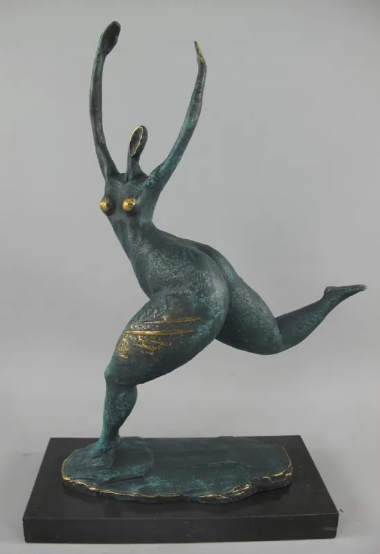 Echt Casa Padrino Luxus Bronze Deko Skulptur Tänzerin Türkis / Gold / Schwarz 35 x 15 x H. 48 cm - Abstrakte Bronze Deko Figur mit Marmorsockel - Schreibtisch Deko - Deko Accessoires