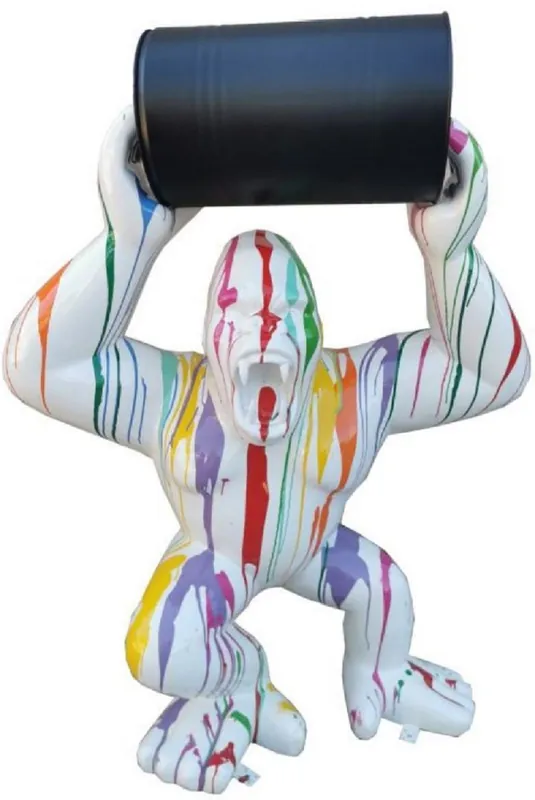 Neu Im Sortiment Casa Padrino Luxus Deko Skulptur Gorilla Affe mit Fass Weiß / Mehrfarbig / Schwarz H. 250 cm - Große Deko Figur - XXL Deko Skulptur - XXL Deko Figur - Wohnzimmer Deko - Garten Deko - Luxus Figuren