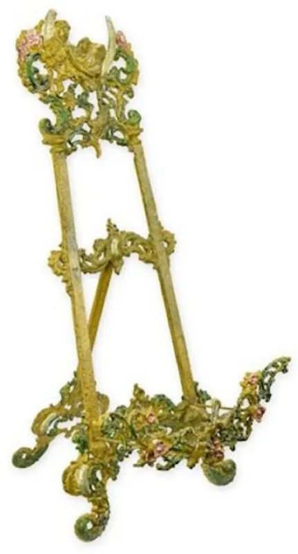 Casa Padrino Jugendstil Staffelei Grün / Mehrfarbig H. 59 cm - Nostalgische Gusseisen Staffelei mit ausklappbarem Ständer - Barock & Jugendstil Deko Accessoires Neu