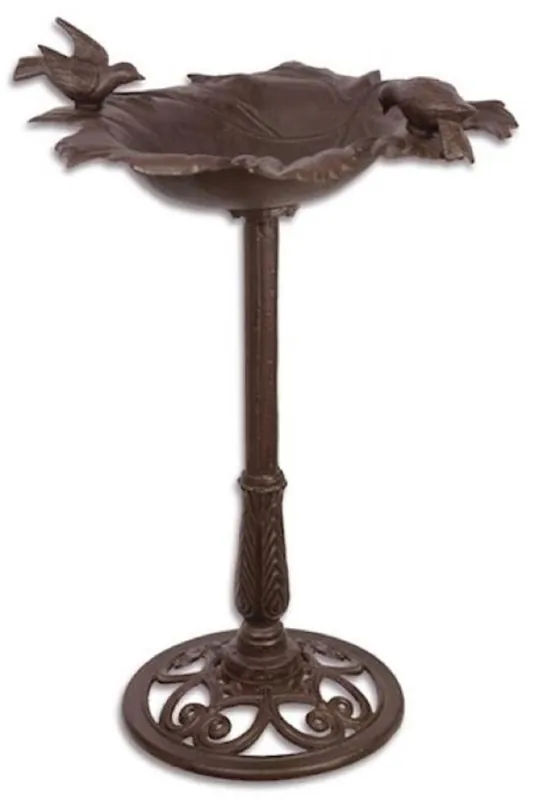 Casa Padrino Jugendstil Vogelbad mit 2 dekorativen Vögelchen Braun 51,3 x 47,7 x H. 82,3 cm - Gusseisen Vogeltränke - Garten & Terrassen Deko Accessoires Top-Angebot