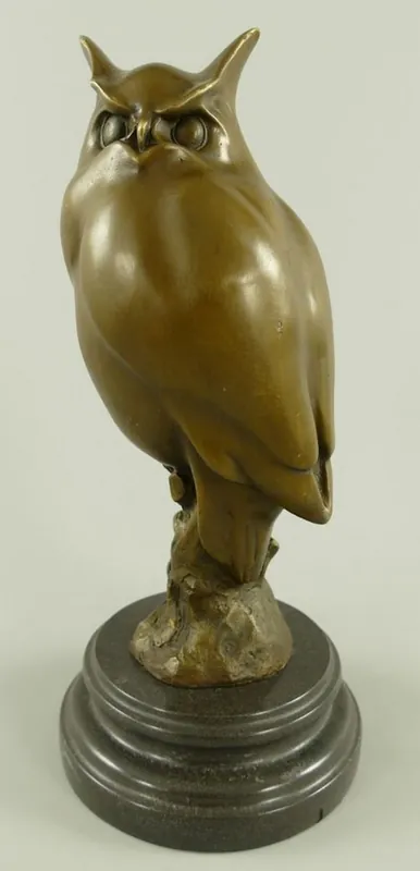 Casa Padrino Luxus Bronze Deko Figur Eule auf Marmorsockel Bronze / Schwarz 14 x 14 x H. 30 cm - Bronze Deko Skulptur - Schreibtisch Deko - Deko Accessoires - Luxus Accessoires Letzte Chance