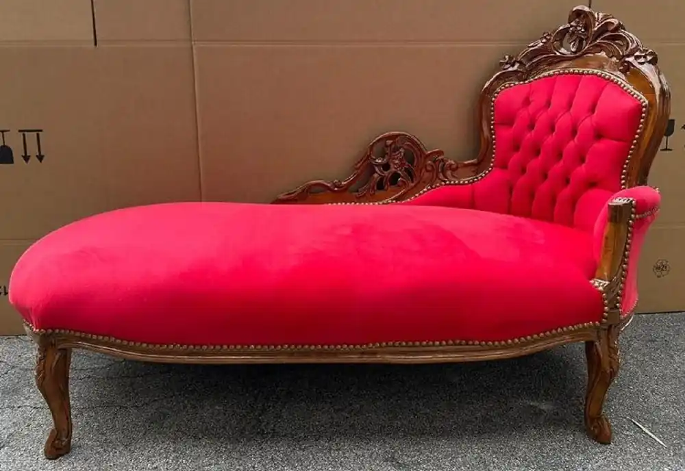 Casa Padrino Barock Chaiselongue Rechte Seite Rot / Braun - Handgefertigte Massivholz Recamiere - Barock Wohnzimmer Möbel - Edel & Prunkvoll Markenware
