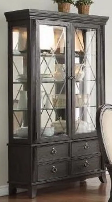 Versand Am Gleichen Tag Casa Padrino Luxus Landhausstil Vitrine mit LED Beleuchtung Schwarz 124 x 57 x H. 177 cm - Beleuchteter Massivholz Vitrinenschrank mit 2 Glastüren und 4 Schubladen - Landhausstil Möbel