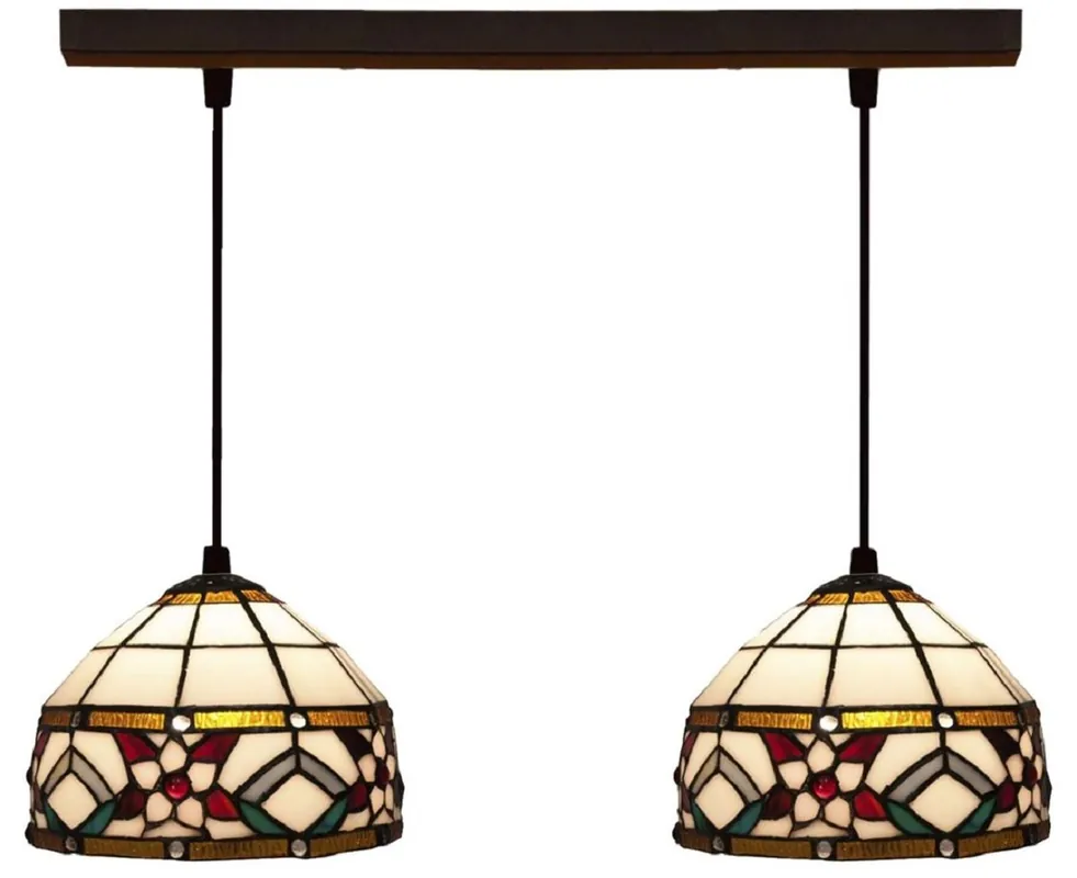Casa Padrino Luxus Tiffany Doppel Hängeleuchte Blumen Mehrfarbig 50 x 20 x H. 130 cm - Tiffany Hängelampe mit handgefertigten Glas Lampenschirmen - Luxus Tiffany Leuchten Angebot