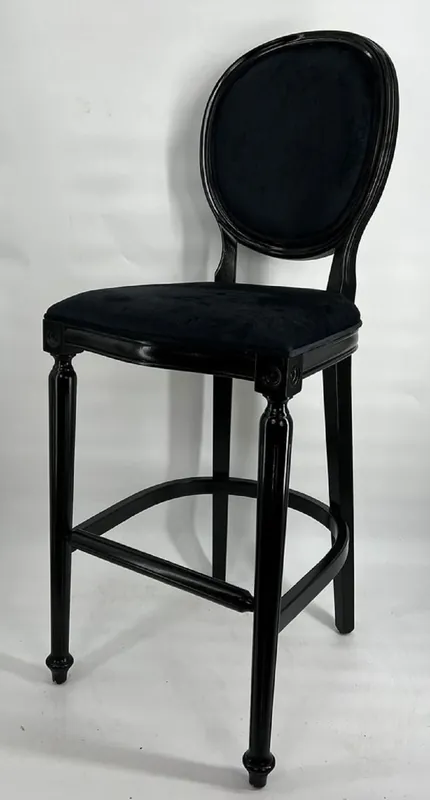 Casa Padrino Barock Barstuhl Schwarz - Handgefertigter Massivholz Barhocker mit edlem Samtstoff - Barock Bar Möbel - Edel & Prunkvoll Finale Aktion
