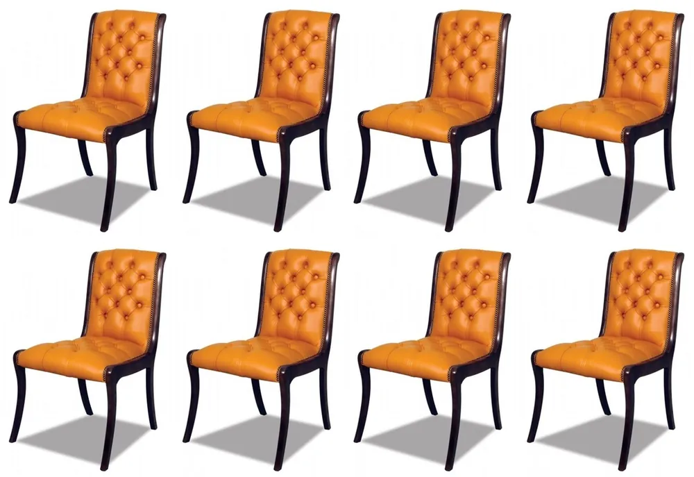 Sonderangebot Casa Padrino Luxus Chesterfield Leder Esszimmer Stuhl 8er Set Orange / Dunkelbraun 50 x 47 x H. 95 cm - Chesterfield Echtleder Küchenstühle - Chesterfield Möbel - Leder Möbel - Luxus Möbel