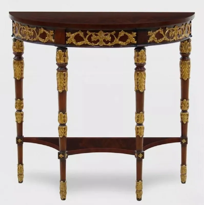 Casa Padrino Luxus Barock Konsole Dunkelbraun / Gold 90 x 35 x H. 86 cm - Handgefertigter Massivholz Konsolentisch - Luxus Wohnzimmer Möbel im Barockstil - Barock Möbel - Barock Einrichtung Top-Preis