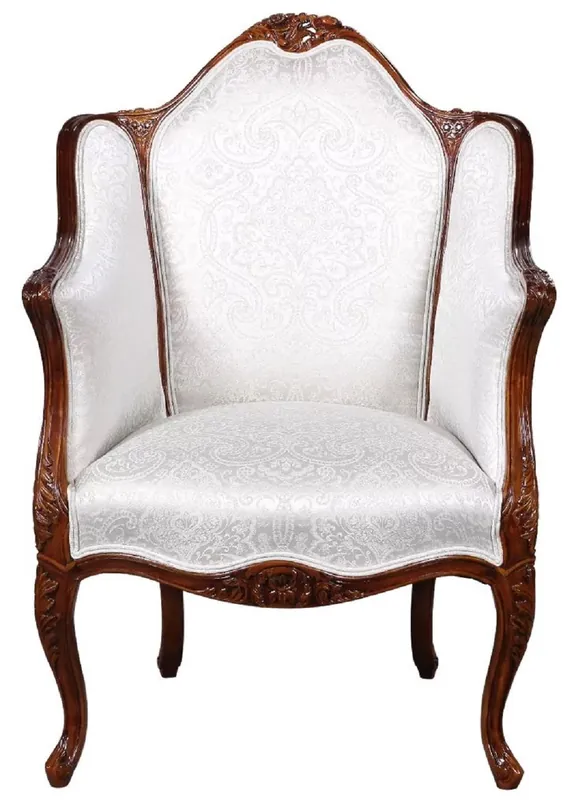 Bestpreis Casa Padrino Luxus Barock Sessel mit elegantem Muster Silber / Dunkelbraun - Prunkvoller Wohnzimmer Sessel im Barockstil - Barock Wohnzimmer Möbel - Edel & Prunkvoll