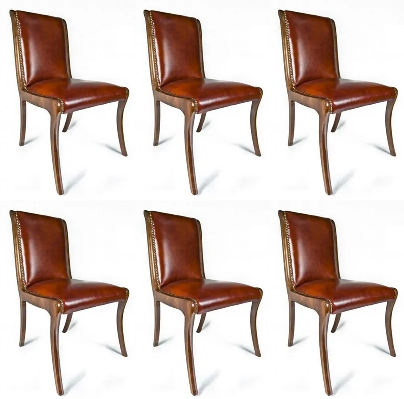 Must-Have Casa Padrino Luxus Leder Esszimmer Stuhl 6er Set Braun 50 x 47 x H. 95 cm - Echtleder Küchenstühle - Echtleder Möbel - Luxus Möbel