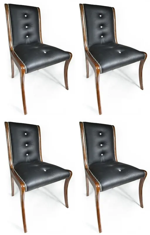 Neu Im Sortiment Casa Padrino Luxus Leder Esszimmer Stuhl 4er Set mit Glitzersteinen Schwarz / Braun 50 x 47 x H. 95 cm - Echtleder Küchenstühle - Echtleder Möbel - Luxus Möbel