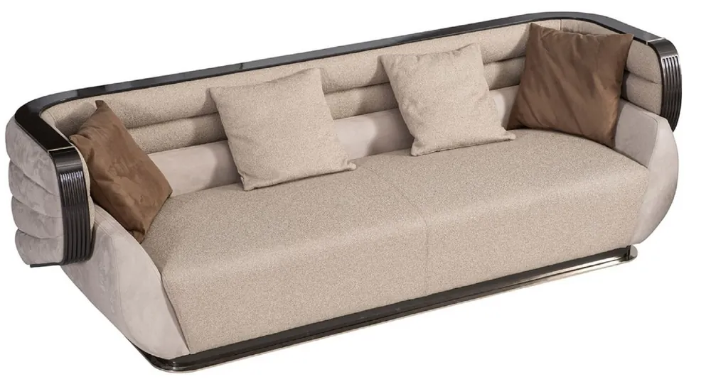 Casa Padrino Luxus Sofa Creme / Grau / Schwarz / Gold 275 x 95 x H. 80 cm - Wohnzimmer Sofa - Hotel Sofa - Wohnzimmer Möbel - Wohnzimmer Einrichtung - Hotel Möbel - Luxus Möbel - Luxus Einrichtung Wochenendangebot