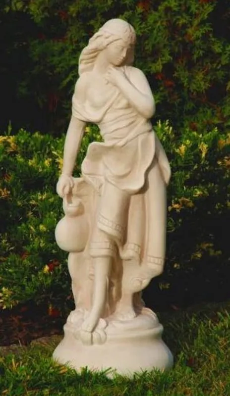 Markenprodukt Casa Padrino Jugendstil Garten Deko Skulptur Dame Sandfarben H. 66 cm - Elegante Garten Deko Stein Figur - Barock & Jugendstil Garten Deko Accessoires