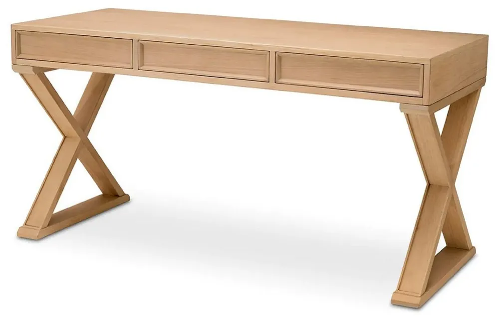 Casa Padrino Luxus Schreibtisch Naturfarben 150 x 60 x H. 76 cm - Massivholz Bürotisch mit 3 Schubladen - Computertisch - Büro Möbel - Luxus Möbel - Luxus Einrichtung - Luxus Qualität Preisreduziert