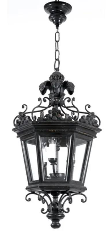 Casa Padrino Luxus Barock Wohnzimmer Hängeleuchte Antik Schwarz Ø 33 x H. 63 cm - Handgefertigte Barockstil Pendelleuchte - Luxus Qualität - Made in Italy - Edel & Prunkvoll Geprüft