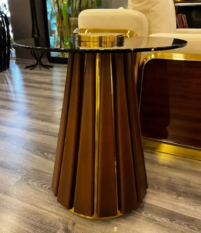 Casa Padrino Luxus Beistelltisch Braun / Gold Ø 50 x H. 60 cm - Runder Tisch mit Glasplatte - Wohnzimmer Möbel - Luxus Möbel - Hotel Möbel - Luxus Kollektion Letzte Chance