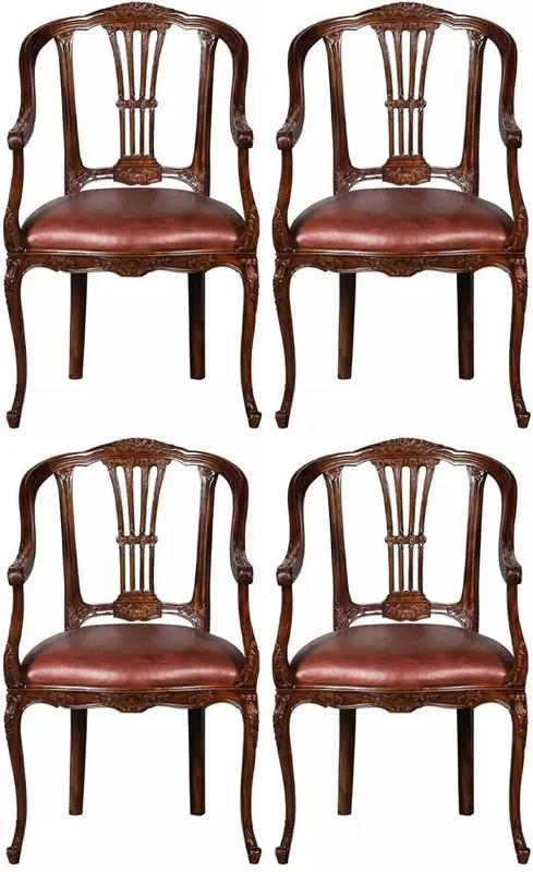 Angebot Casa Padrino Luxus Barock Leder Esszimmer Stuhl 4er Set mit Armlehnen Braun - Prunkvolle Barockstil Echtleder Küchen Stühle - Luxus Barock Esszimmer Möbel - Edel & Prunkvoll