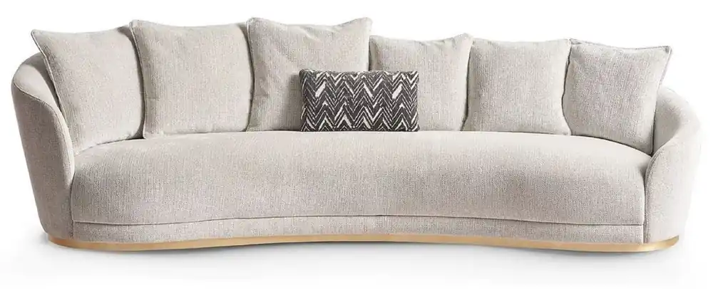 Casa Padrino Luxus Sofa Hellgrau / Messing 308 x 110 x H. 90 cm - Gebogenes Wohnzimmer Sofa - Hotel Sofa - Wohnzimmer Möbel - Hotel Möbel - Luxus Möbel - Luxus Einrichtung - Wohnzimmer Einrichtung Geprüft