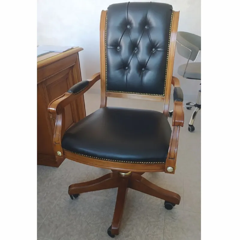 Sofort Bestellen Casa Padrino Luxus Barock Chesterfield Leder Schreibtischstuhl Schwarz / Braun - Höhenverstellbarer Barock Bürostuhl mit hochwertigem Echtleder - Barock Büro Möbel - Luxus Qualität - Made in Italy
