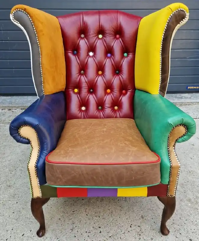 Casa Padrino Luxus Chesterfield Ohrensessel Mehrfarbig / Dunkelbraun 98 x 90 x H. 110 cm - Echtleder Chesterfield Wohnzimmer Sessel - Wohnzimmer Möbel - Chesterfield Möbel - Luxus Leder Möbel Direktkauf